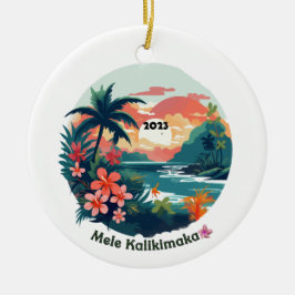Ornamento De Cerâmica Rótulo da Ilha Tropical 2023, Mele Kalikimaka