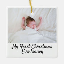 Rótulo retrô Primeiro Natal do Bebê foto Cerâmica 