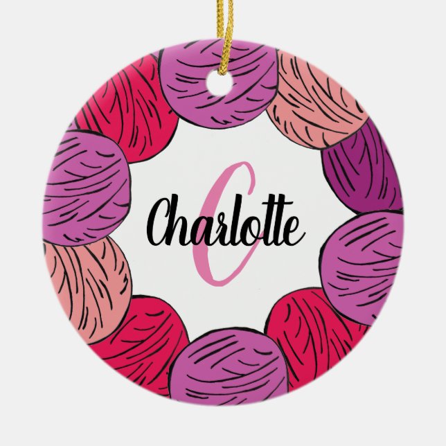 Ornamento De Cerâmica Roubo de lã roxa e rosa (Frente)