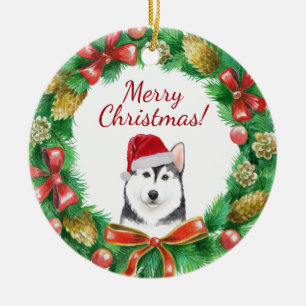 Ornamento De Cerâmica Rouco Cão Feliz Natal
