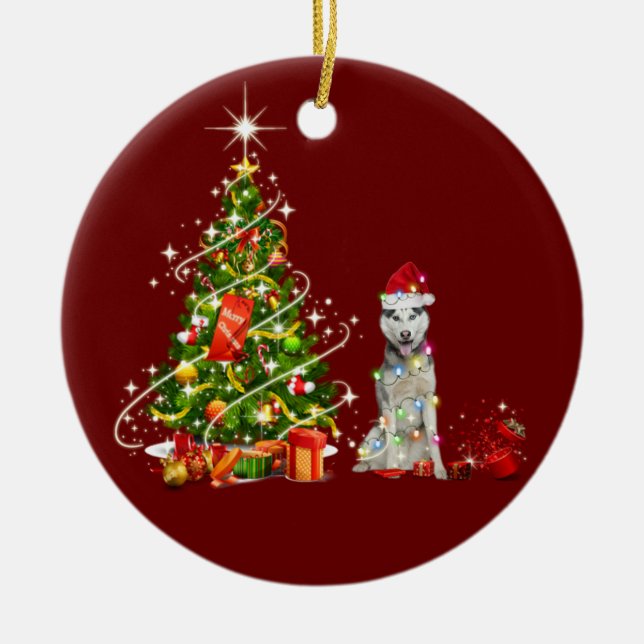 Ornamento De Cerâmica Rouco com o Natal do Chapéu (Frente)