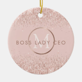 Ornamento De Cerâmica Rouge Rosa Brilho Chefe Dama CEO Monograma