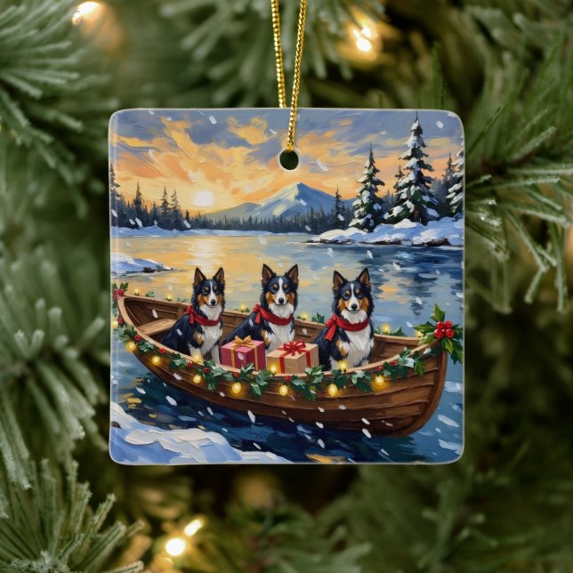 Ornamento De Cerâmica Rough Collie Christmas Boat Holiday (Árvore)