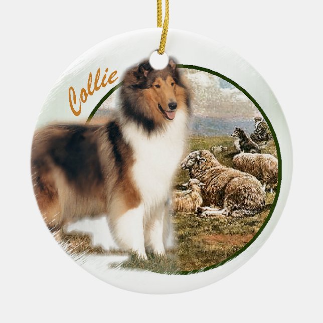 Ornamento De Cerâmica Rough Collie Keeper da ovelha (Frente)