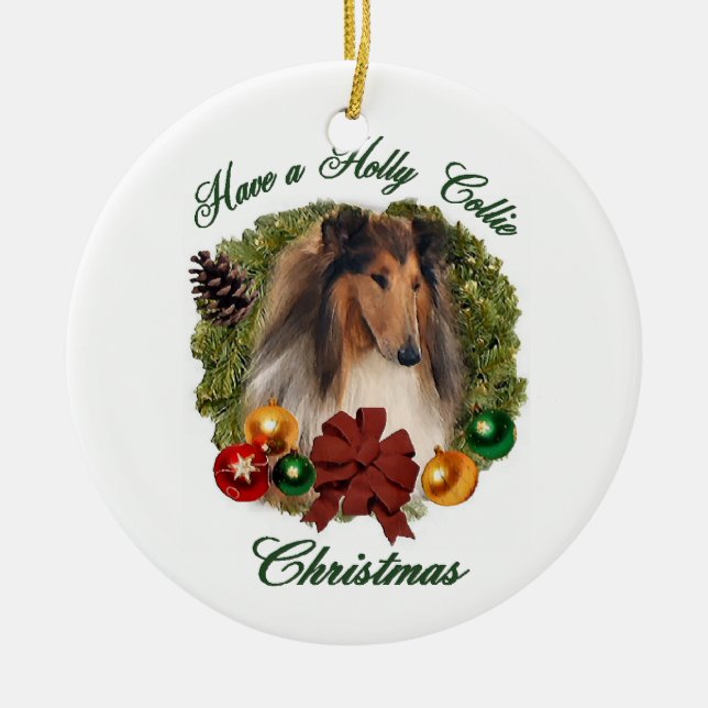 Ornamento De Cerâmica Rough Collie Natal Ornaments (Frente)