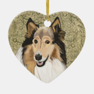Ornamento De Cerâmica Rough Collie, Retrato Collie de Longa Cabeça