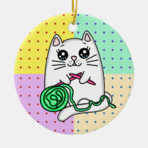 Ornamento De Cerâmica Roupa de Gato de Gatinho com Yarn