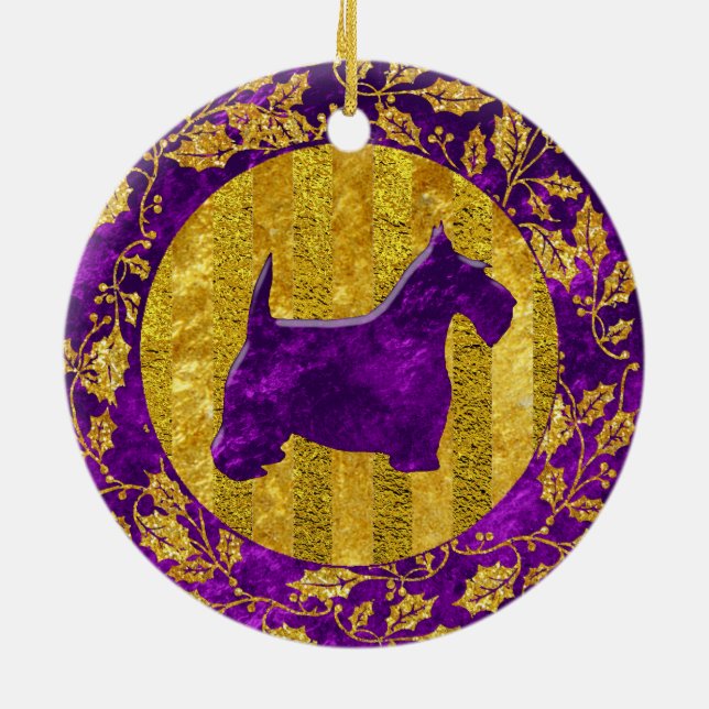 Ornamento De Cerâmica Roxo Dourado de Terrier do Scottish (Traseira)