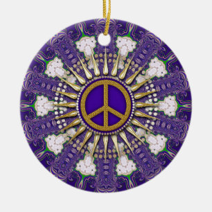 Ornamento De Cerâmica Roxo e Dourado Sinal de Paz