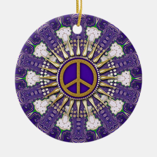 Ornamento De Cerâmica Roxo e Dourado Sinal de Paz (Frente)