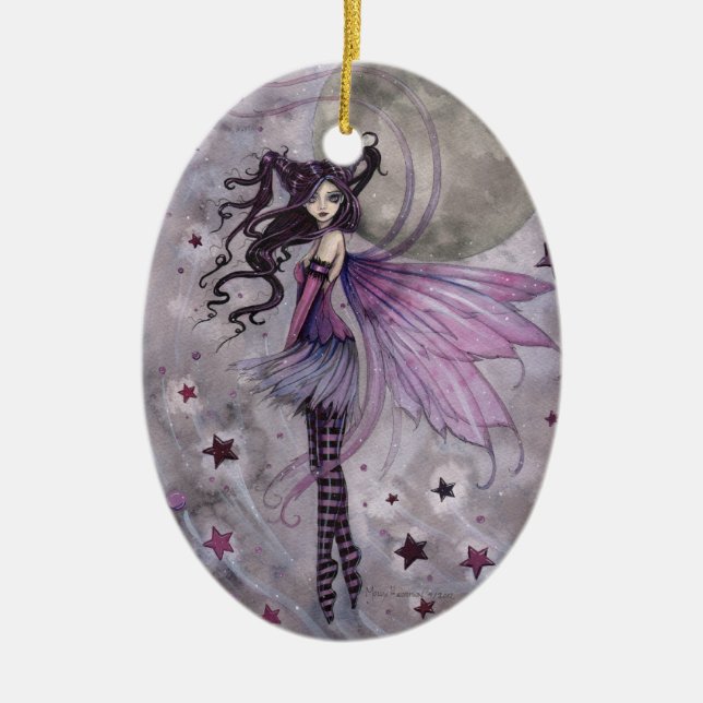 Ornamento De Cerâmica Roxo Fairy Fantasy Art de Molly Harrison (Frente)