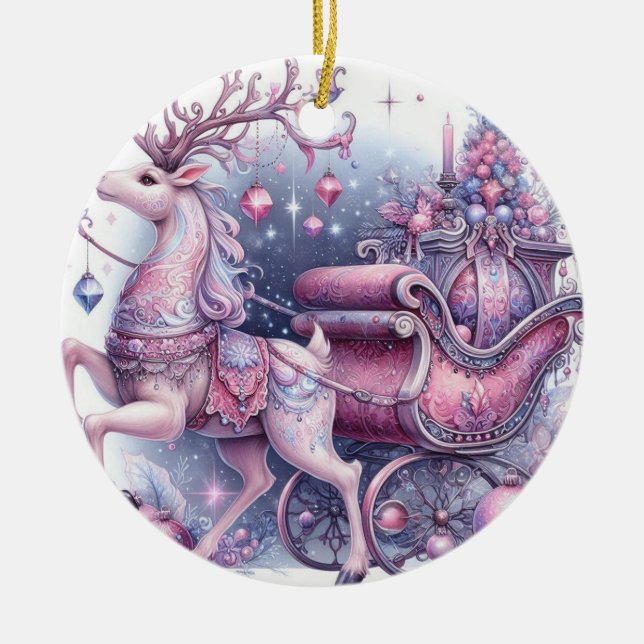 Ornamento De Cerâmica Roxo Whimsic, Reindeer de Natal (Frente)