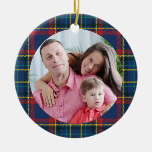 Ornamento De Cerâmica Royal Blue Scottish Tartan, listras vermelhas e ou