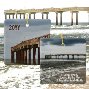 Ornamento De Cerâmica Rua Augustine Beach FL Pier Fotografia com Ano