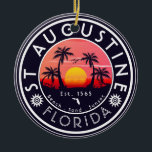 Ornamento De Cerâmica Rua Augustine Beach Flórida Palm Trees Retro Sunse<br><div class="desc">Estas Ruas da Flórida Augustine Retro 60s Palm tree Souvenirs. Rua Augustine Flórida, lembranças de praia retrô. design de viagem para amantes de verão. este design de época retrô é uma ideia de feriado, aniversário e oferta de férias de verão. - Você pode personalizar o modelo, adicionando um nome de...</div>