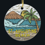 Ornamento De Cerâmica Rua Augustine Beach Vintage<br><div class="desc">A rua Augustine Beach desenhou uma ilustração com montanhas e ondas oceânicas ao fundo. Perfeito para quem ama visitar a praia de Augustine,  Rua.</div>