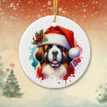 Ornamento De Cerâmica Rua Bernard em Santa Hat Natal Personalizado<br><div class="desc">Se você ama a Rua Bernard e quer Enfeites de natal bonitinho,  então aqui vai você! Estilo aquarela bonito ai art Rua Bernard em Santa Hat. Adicione sua saudação de Natal na área de personalização.</div>