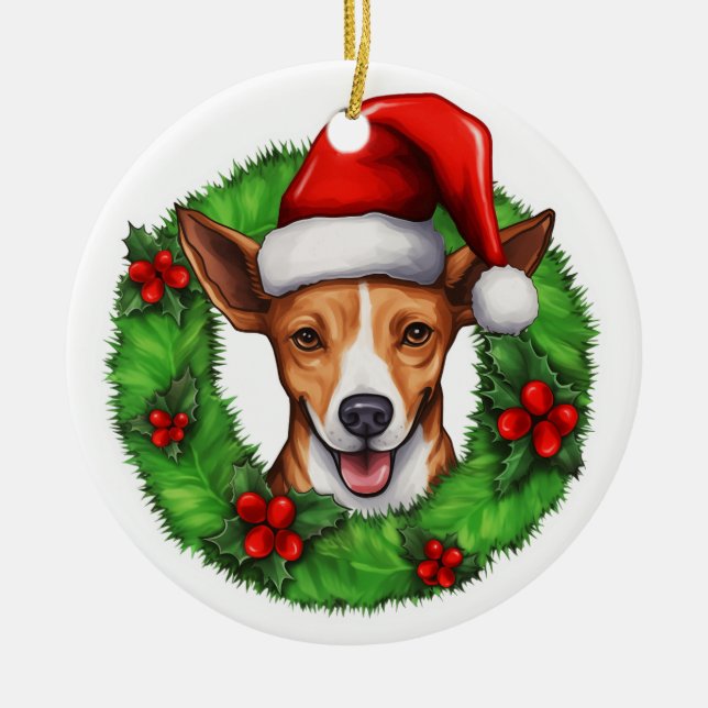 Ornamento De Cerâmica Rua de Natal Basenji (Frente)