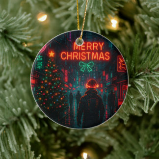 Ornamento De Cerâmica Rua de Natal cyberpunk incrível