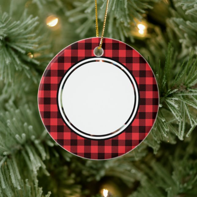 Ornamento De Cerâmica Rua de Natal Red & Black Buffalo Xadrez de Bebê (Árvore)