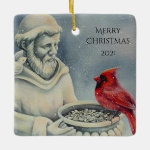 Ornamento De Cerâmica Rua de pássaro vermelho-inverno Francis Watercolo