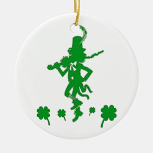 Ornamento De Cerâmica Rua, dia de Patrick Leprechaun Shamrock Clover Orn