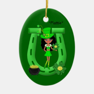 Ornamento De Cerâmica Rua do dia de Patrick Brunette Girl Leprechaun