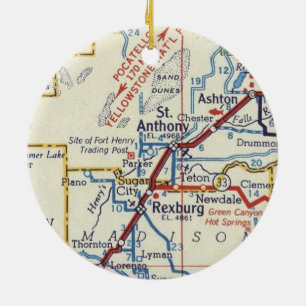 Ornamento De Cerâmica Rua. Mapa de Anthony e Rexburg Idaho Vintage
