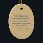 Ornamento De Cerâmica Rua. Teresa de Avila (SAU 28) Oval<br><div class="desc">Um anjo perfura Rua, o coração de Teresa, com uma flamejante flamejante, lembrando sua visão mais famosa. Banquete: 15 de outubro Image Credit (SAU 28): Detalhe de uma imagem antiga de Ruas. Teresa de Avila, cromolithógrafo com destaques da Almanach Catholique de Belgique para o ano de 1888 (9.o ano de...</div>