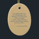 Ornamento De Cerâmica Rua. Teresa de Avila (SAU 28) Oval<br><div class="desc">Um anjo perfura Rua, o coração de Teresa, com uma flamejante flamejante, lembrando sua visão mais famosa. Banquete: 15 de outubro Image Credit (SAU 28): Detalhe de uma imagem antiga de Ruas. Teresa de Avila, cromolithógrafo com destaques da Almanach Catholique de Belgique para o ano de 1888 (9.o ano de...</div>