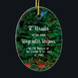Ornamento De Cerâmica Rua. Úrsula Reading (detalhe; M 070)<br><div class="desc">Reproduzida num vestido marrom e dourado com uma cinta branca larga e uma química vermelha e coroada com uma morada elaborada, Ruas. Ursula é representada lendo um livro, presumivelmente uma obra devocional — uma Bíblia, um livro do Evangelho, ou um Livro das Horas — descansando sobre uma almofada no seu...</div>