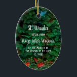 Ornamento De Cerâmica Rua. Úrsula Reading (detalhe; M 070)<br><div class="desc">Reproduzida num vestido marrom e dourado com uma cinta branca larga e uma química vermelha e coroada com uma morada elaborada, Ruas. Ursula é representada lendo um livro, presumivelmente uma obra devocional — uma Bíblia, um livro do Evangelho, ou um Livro das Horas — descansando sobre uma almofada no seu...</div>