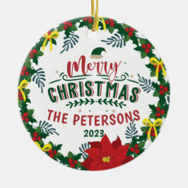 Ornamento De Cerâmica Rua Vermelha Brilhante da Poinsettia Natal