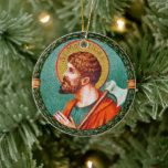 Ornamento De Cerâmica Ruas. Matthias the Apostle (JMAS 09)<br><div class="desc">Você tem várias opções aqui: 1) Deixe o ornamento como está com a mesma imagem em ambos os lados. 2) Oculte ou apague a imagem do Apóstolo no verso para revelar uma coroa ao redor de um pergaminho de vazio pronto para receber uma saudação, uma passagem bíblica ou qualquer outro...</div>