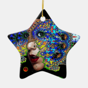 Ornamento De Cerâmica Rubi EFÉMERO, vermelho, estrela azul da safira