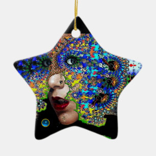 Ornamento De Cerâmica Rubi EFÉMERO, vermelho, estrela azul da safira