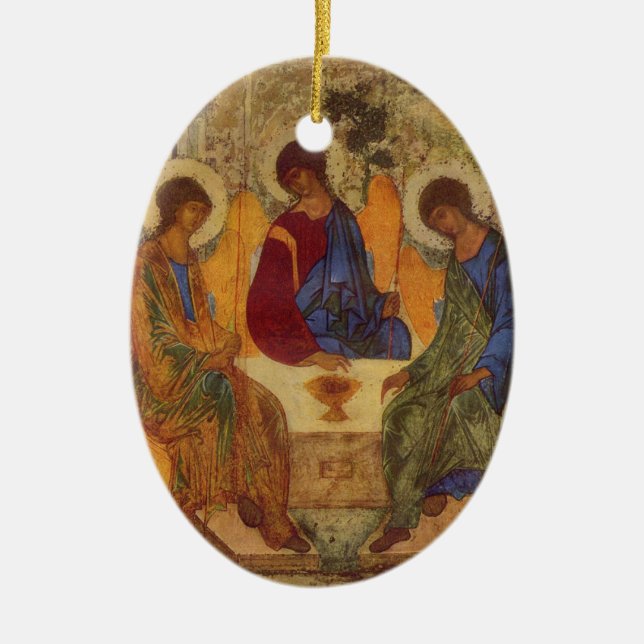 Ornamento De Cerâmica Rublev Trinity na Mesa (Frente)