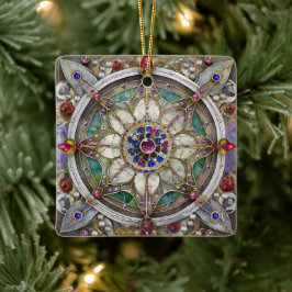 Ornamento De Cerâmica Ruby, Ametist, Sapphire e Pearl Mandala