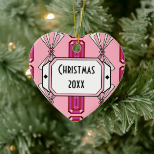 Ornamento De Cerâmica Ruby Deco Stripe