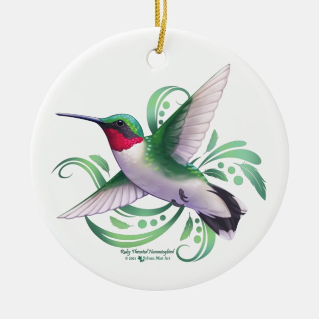 Ornamento De Cerâmica Ruby Throated Hummingbird (Frente)