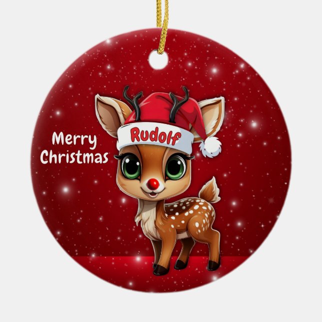 Ornamento De Cerâmica Rudolf Baby Deer, Fawn, Doe, Reindeer🦌 🎄 (Frente)