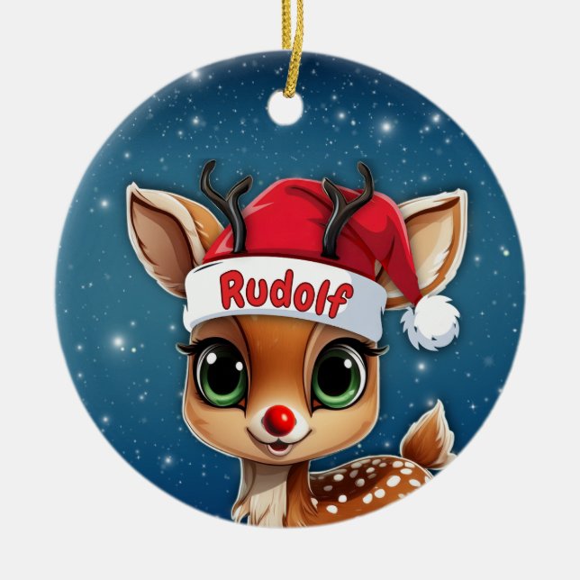 Ornamento De Cerâmica Rudolf the red nose Reindeer🦌 🎄 (Frente)