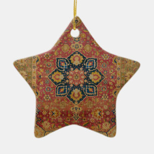 Ornamento De Cerâmica Rug Pérsico asiático Dourado Caxemira Vermelho