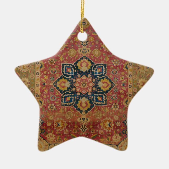 Ornamento De Cerâmica Rug Pérsico asiático Dourado Caxemira Vermelho (Frente)