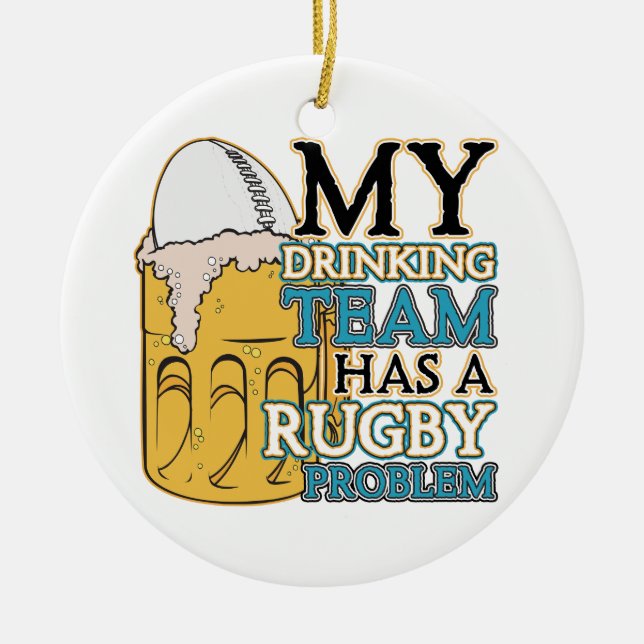 Ornamento De Cerâmica Rugby da equipe do bebendo (Frente)