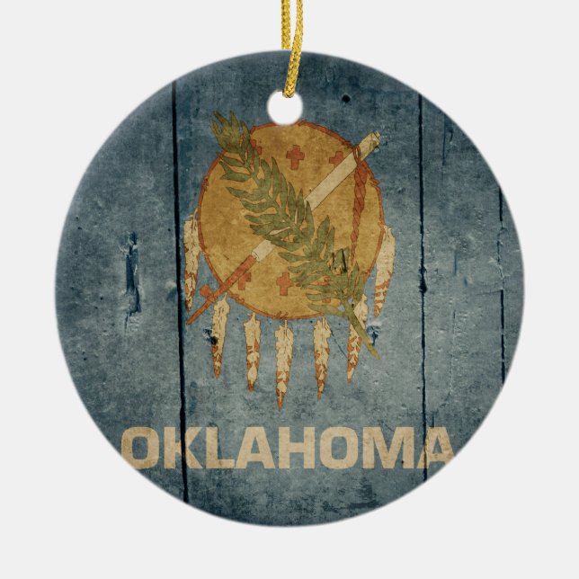Ornamento De Cerâmica Rugged Wood Oklahoma Flag (Frente)