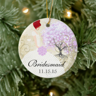 Ornamento De Cerâmica Ruiva Bridesmaid Presente Lavanda Árvore Folha de