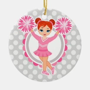 Ornamento De Cerâmica Ruiva Cheerleader rosa - Alegre