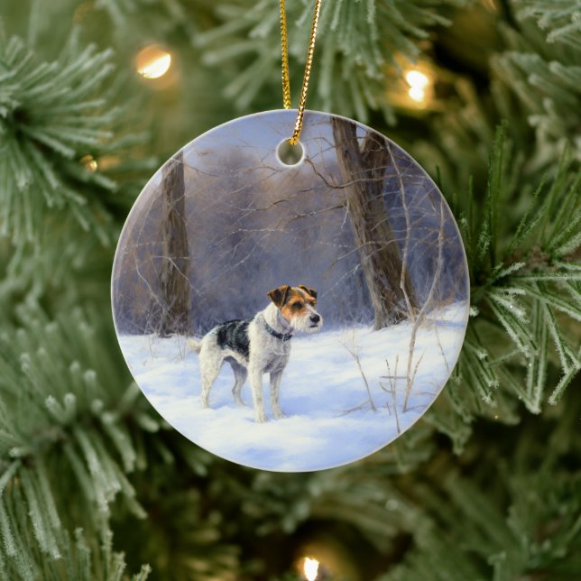 Ornamento De Cerâmica Russell Terrier Deixe-o nevar no Natal (Árvore)