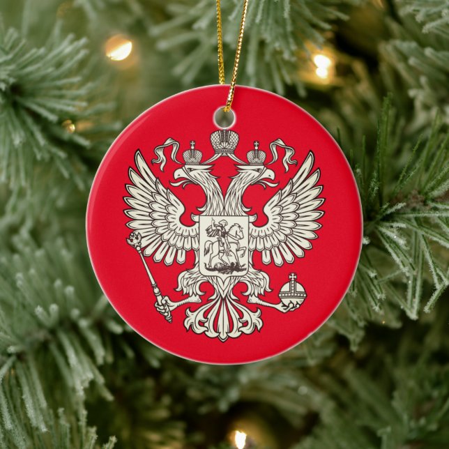 Ornamento De Cerâmica Rússia casaco de armas - versão branca (Árvore)